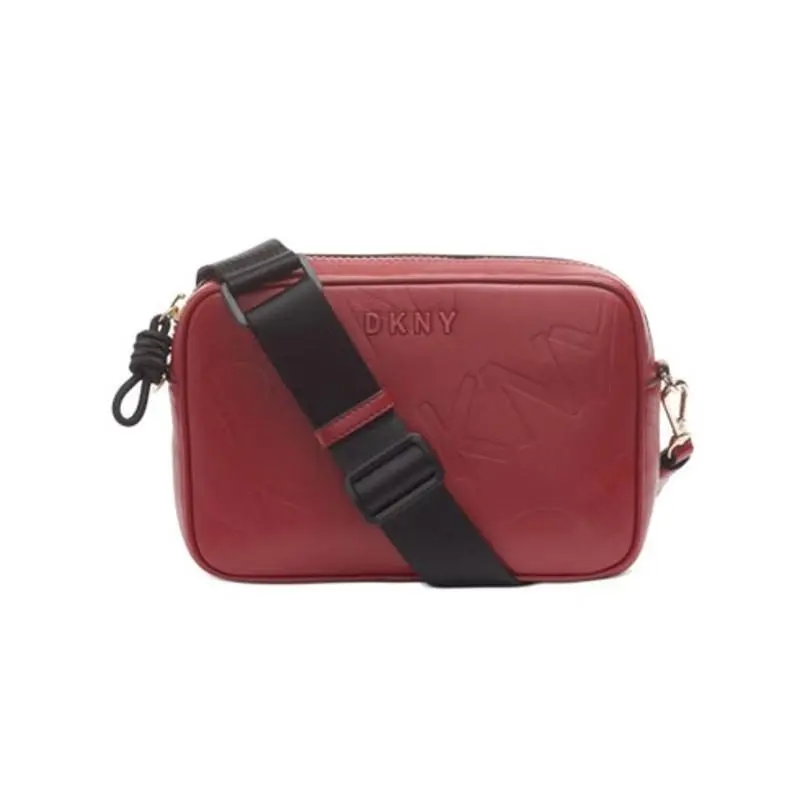 Dkny Red Black Signature Embossed Leather Crossbody Bag