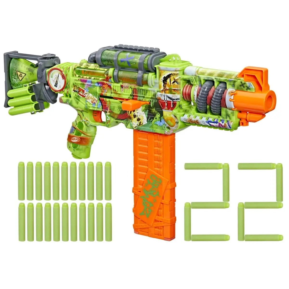 Nerf Zombie Corrupter Dart Blaster 22 Elite Darts 18 Dart Clip Ages 8+