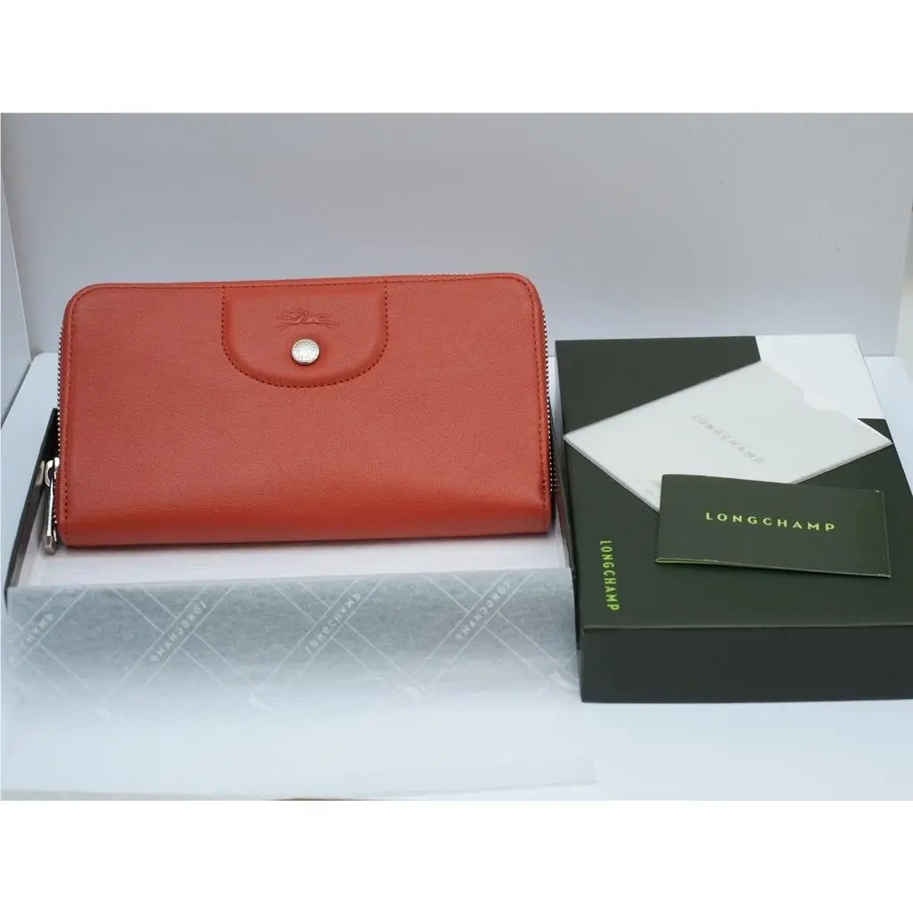 Le Pilage Cuir Zip Leather Wallet Saffron Safran by Longchamp