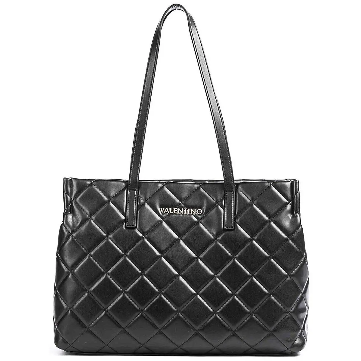 Valentino Ocarina Shopper Signature Diamond Quilt Women Tote Bag In Black