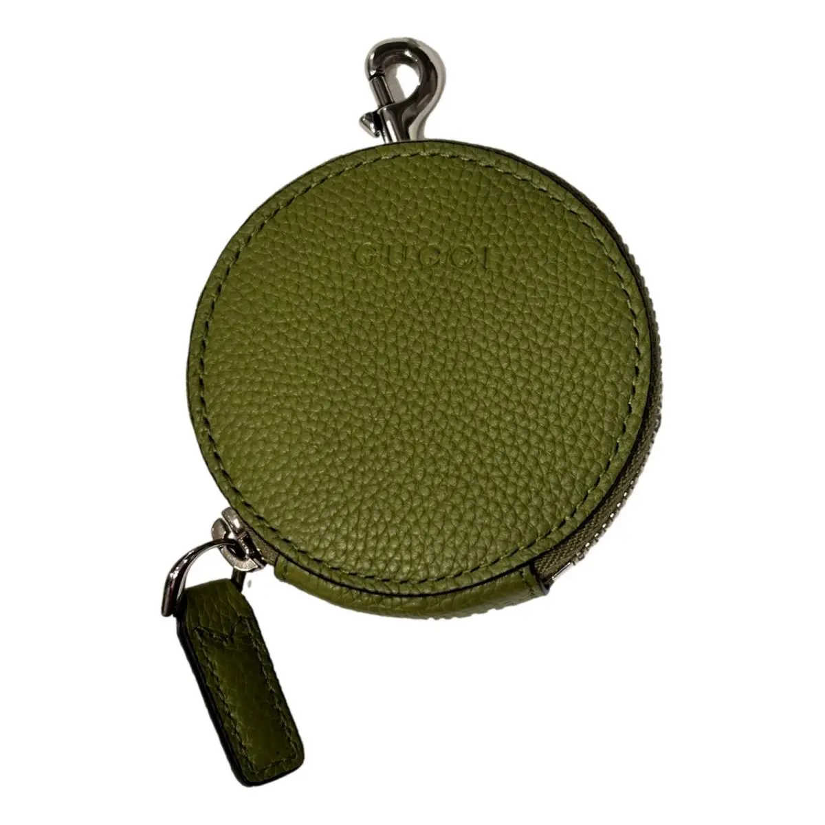 Gucci Lime Green Calf Leather Round Coin Case Keychain Pouch Italy