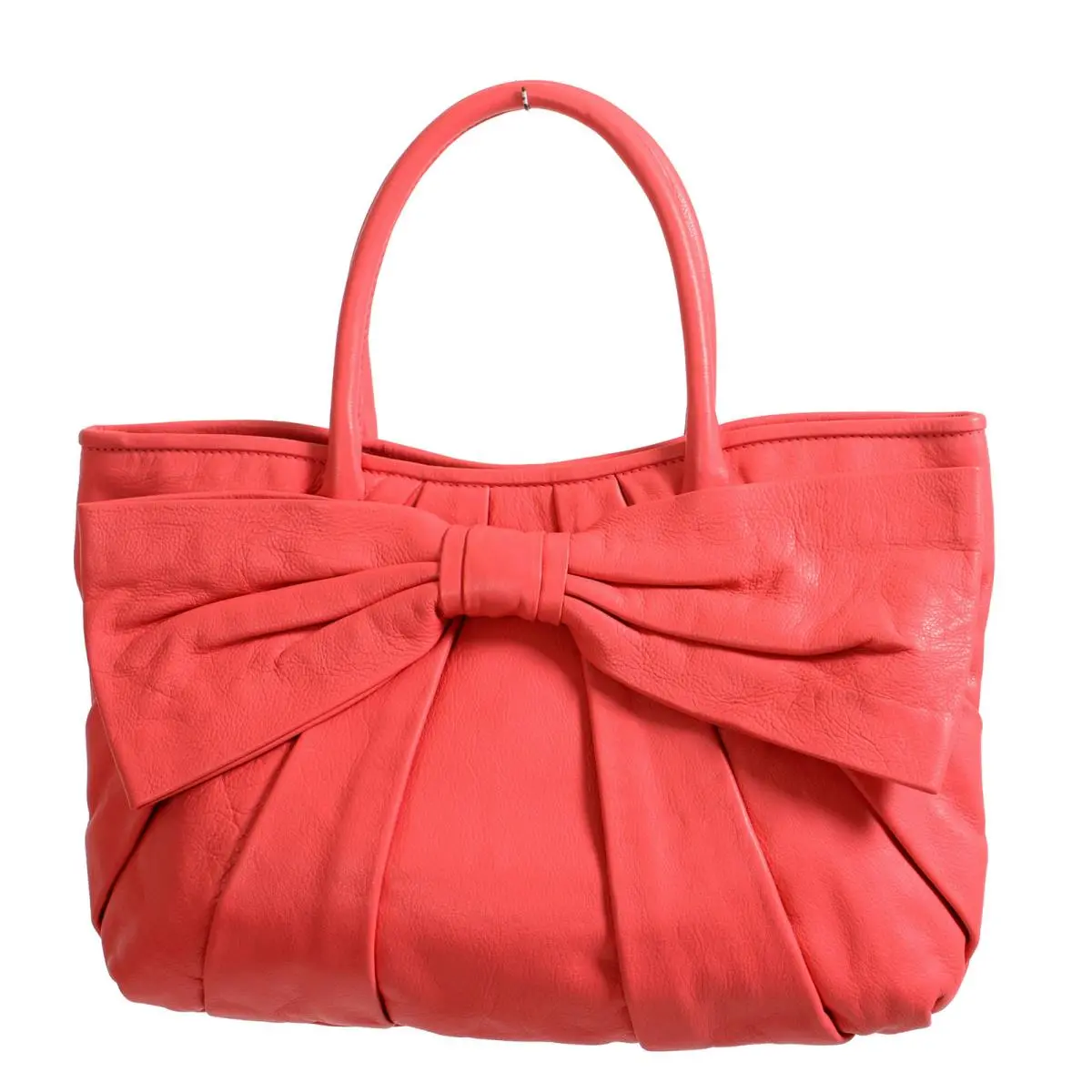 Red Valentino Women`s Pink Leather Bow Decorated Tote Shoulder Bag