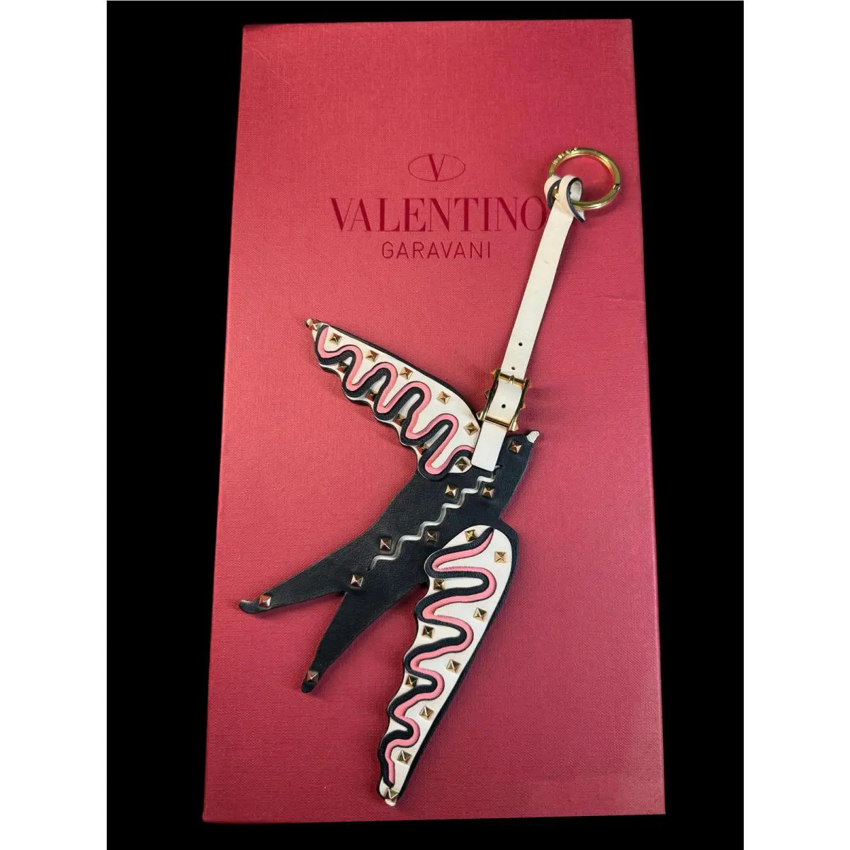 Garavani Rockstud Leather Swallow Bird Keychain Bag Charm w/ Box Coa by Valentino