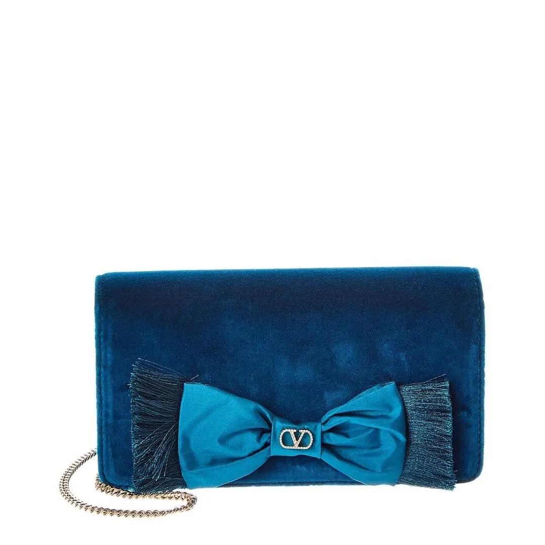 Valentino Vlogo Signature Velvet Clutch Women`s Blue