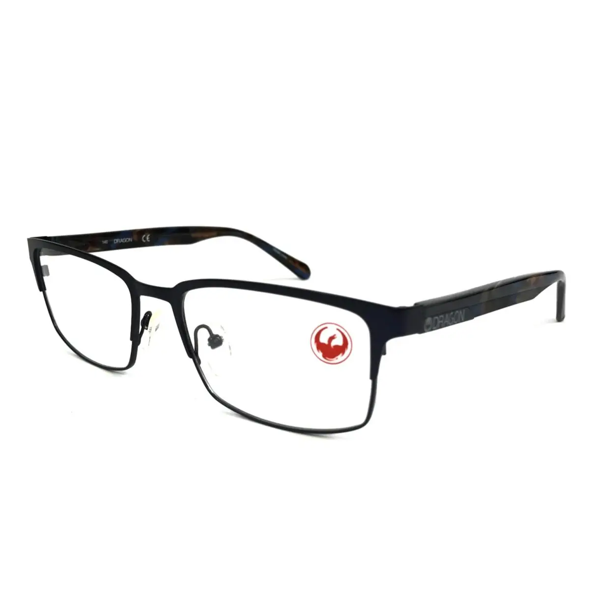 Dragon Eyeglasses Frames Ben DR139 412 Satin Navy Blue Brown Rectangle 53-17-140