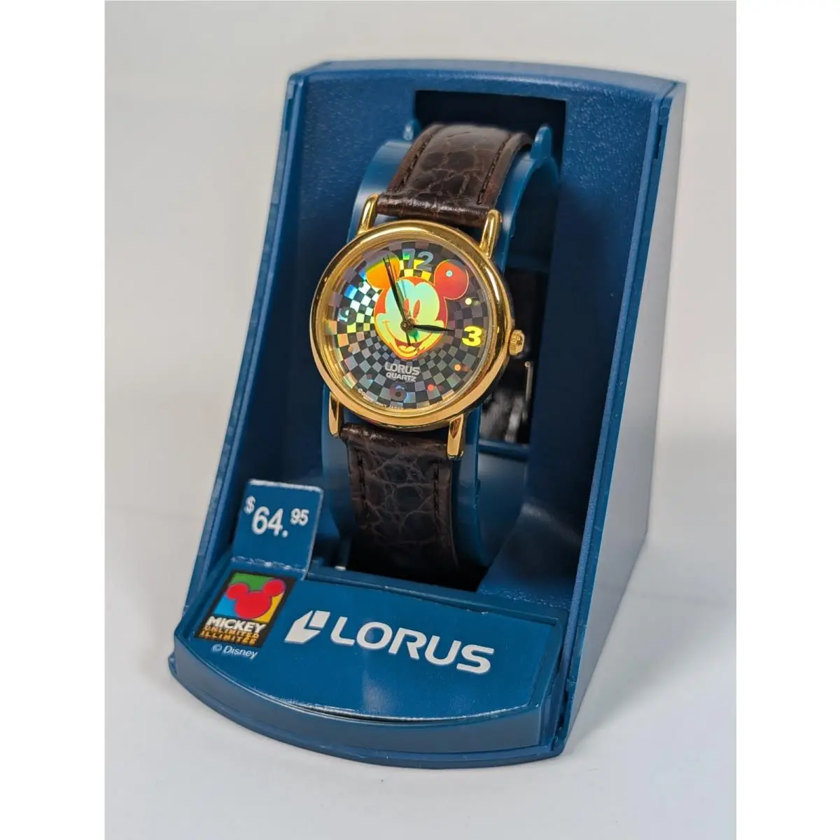 Vtg Nos  Mickey Mouse Watch Holo Dial 29.5mm V821-0270 Nos Battery by Lorus