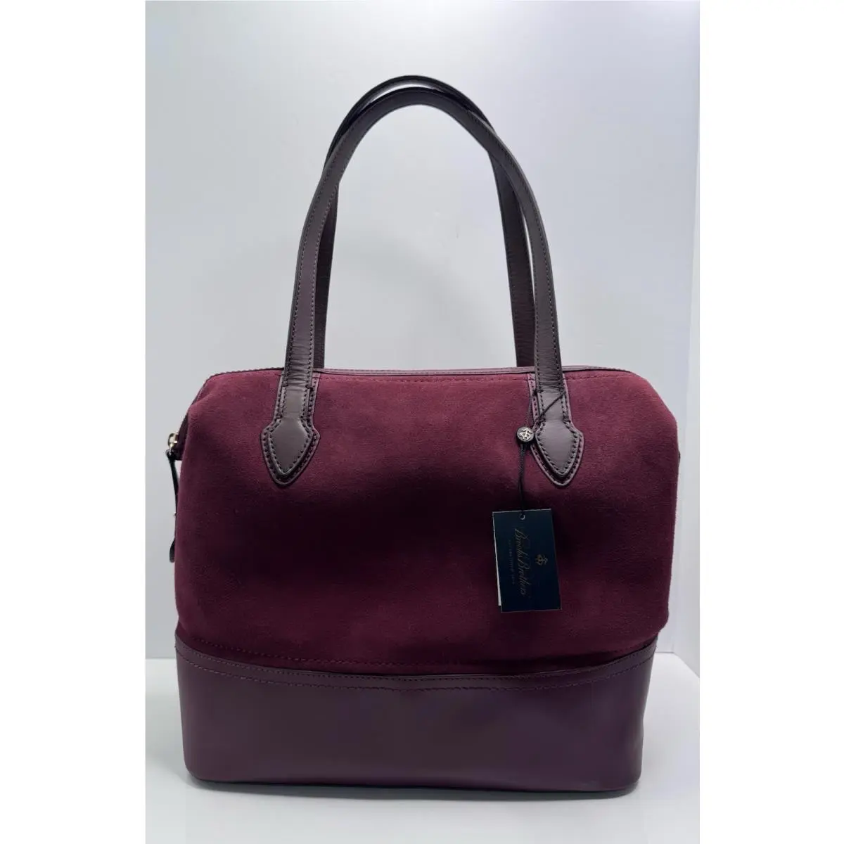 Brooks Brothers Leather Suede Burgundy Satchel Tote Bag