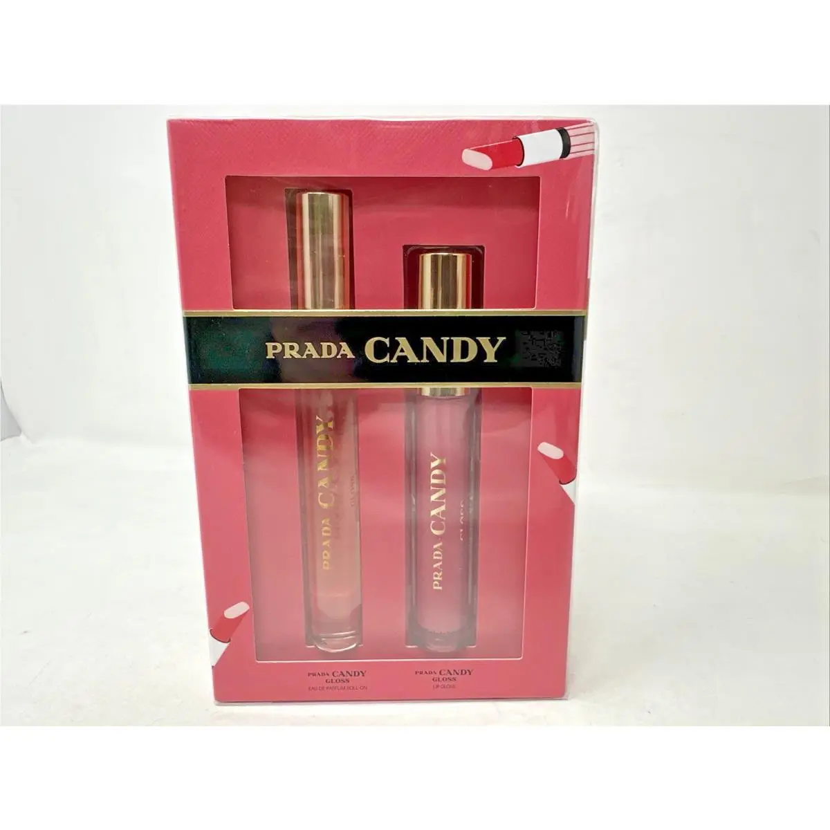 Prada Candy Gloss Gift Set Eau De Toilette Roll On .34oz Lip Gloss