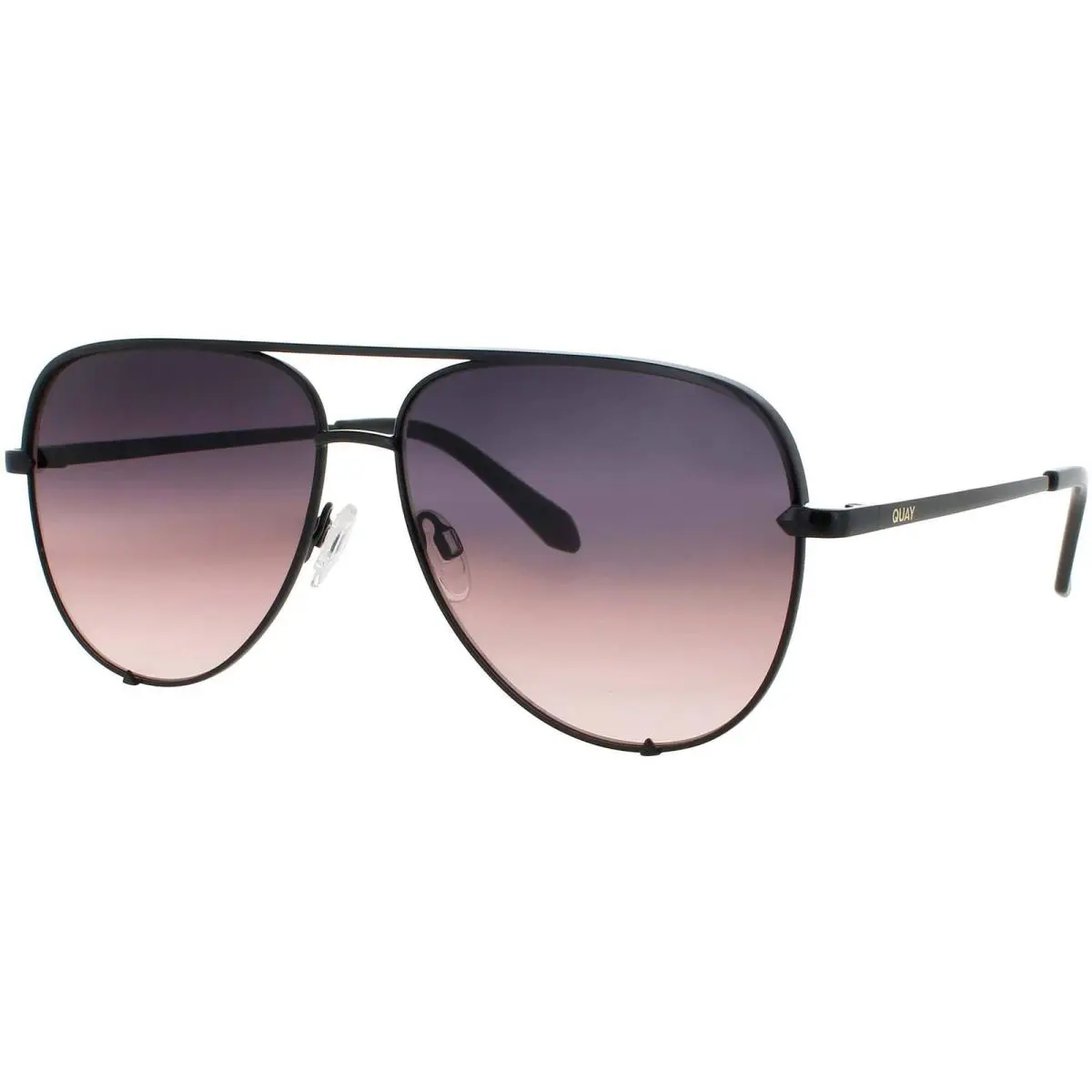 Quay Unisex Sunglasses Shiny Black Metal Frame High Key Extra Large Blk/bplpk