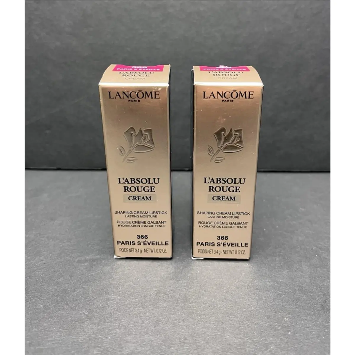 Lancome L`absolu Rouge 366 Paris S`eveille Shaping Cream Lipstick Lot of 2