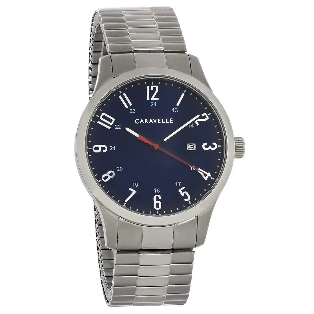 Caravelle By Bulova Men`s Quartz Watch 43B161 - Face: Blue, Dial: Blue, Band: Silver