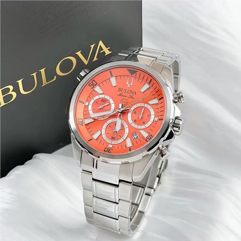 Marine Star Classic Orange Dial Chronograph Quartz Men`s Watch 96B395 by Bulova