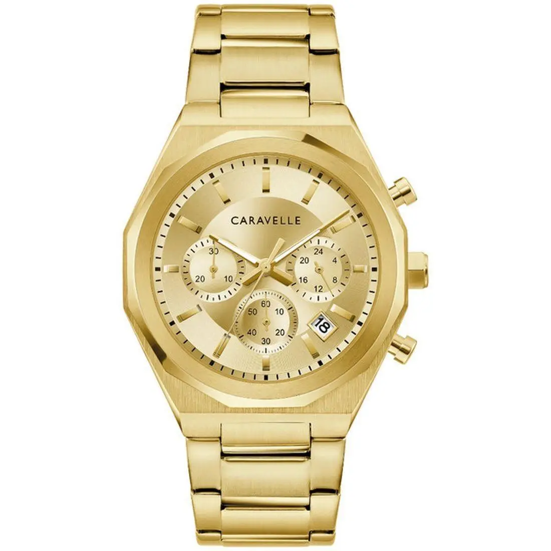 Caravelle By Bulova Classic Men`s Gold Quartz Watch 44A123 - Face: Champagne, Dial: Champagne, Band: Gold