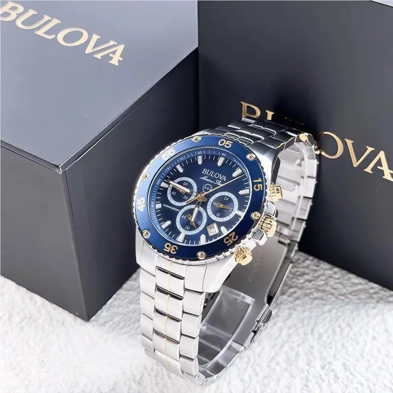 Men`s Marine Star 98B400 Blue Dial Stainless Steel Quartz Watch 41.5MM by Bulova