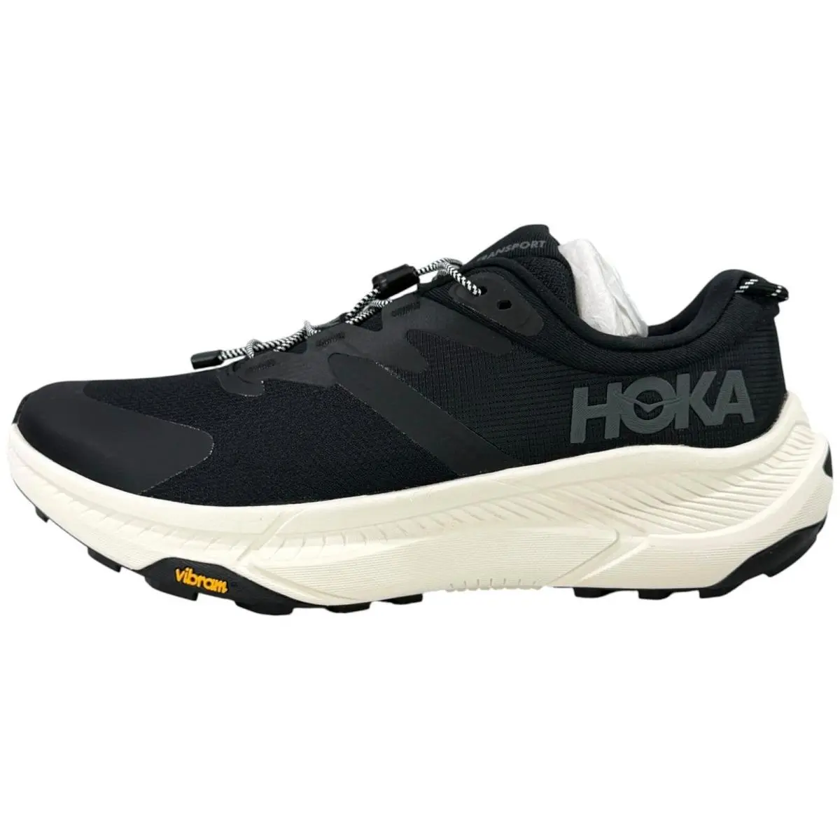 Hoka Transport Womens Athletic Sneakers Black Alabaster Size 10D Wide Vibram