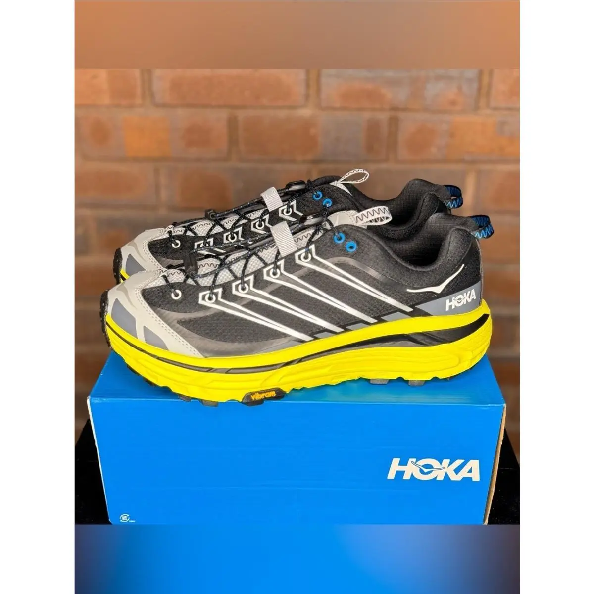 Hoka Mafate Three2 Vibram Black Grey Yellow Men’s 10.5 Women’s 11.5 169