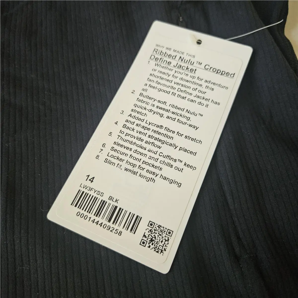 Lululemon clothing - Define Cropped Jacket Ribbed Nulu - LW3FYSS BLK - Black 2