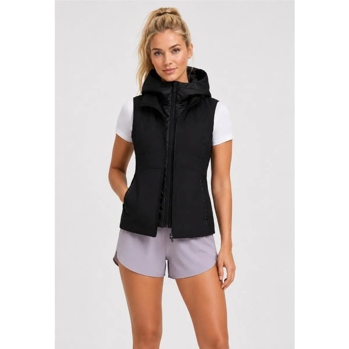 Lululemon Another Mile Vest LW4BT7S Women`s Size 2 Black Primaloft Hooded