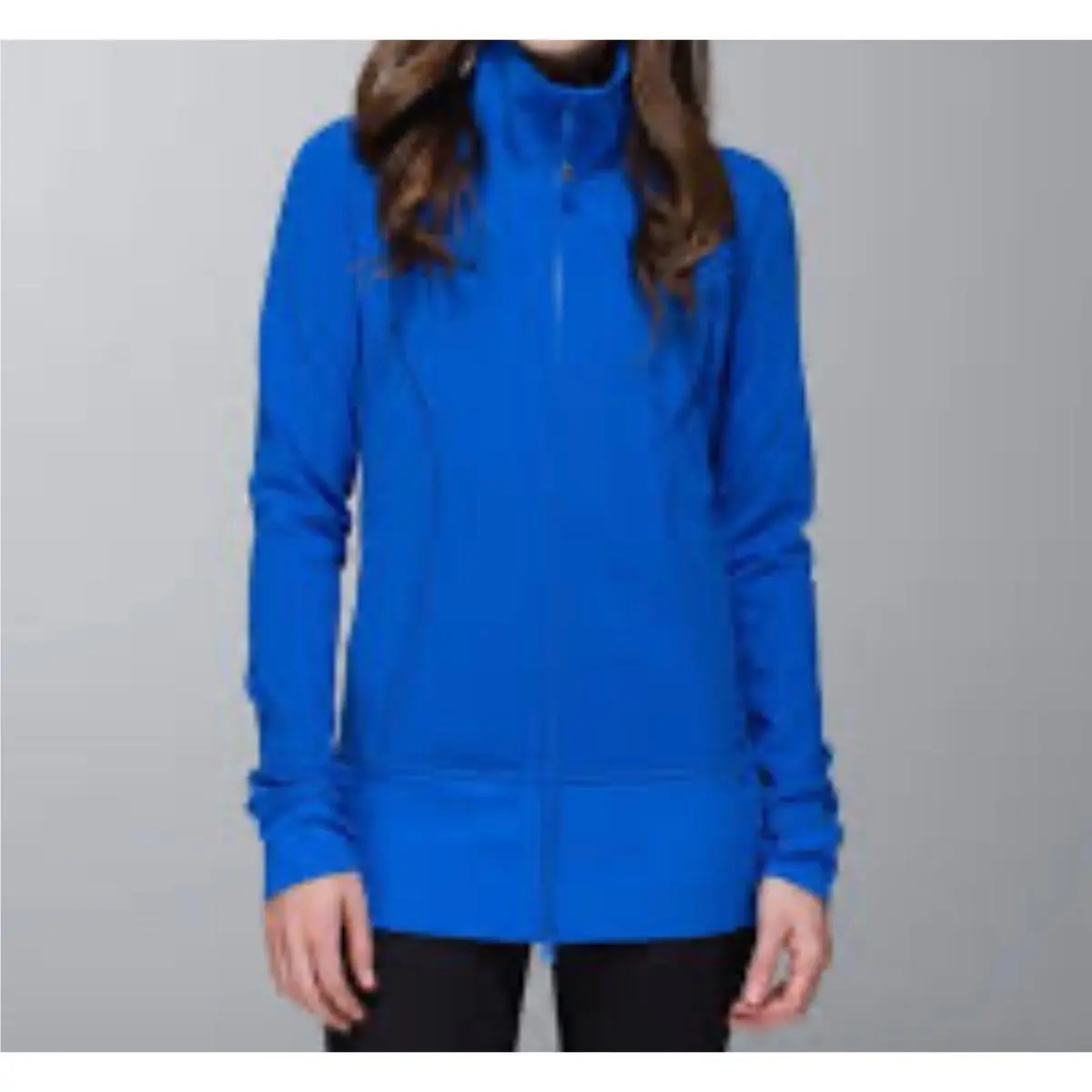 Lululemon Nice Asana Jacket Pool Blue Luon Full Zip Thumbholes W4C02S Size 10