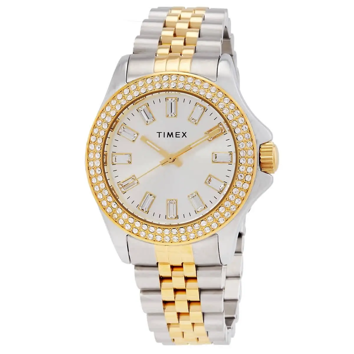 Timex Kaia Quartz Crystal Silver Dial Ladies Watch TW2V80100VQ - Dial: Silver-tone, Band: Two-tone (Silver-tone and Gold-tone), Bezel: Silver-tone