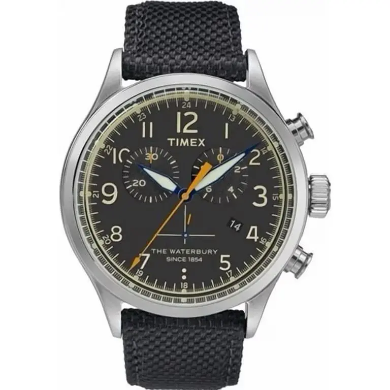 Timex Waterbury Chronograph 42mm Black Dial Fabric Strap Quartz Watch