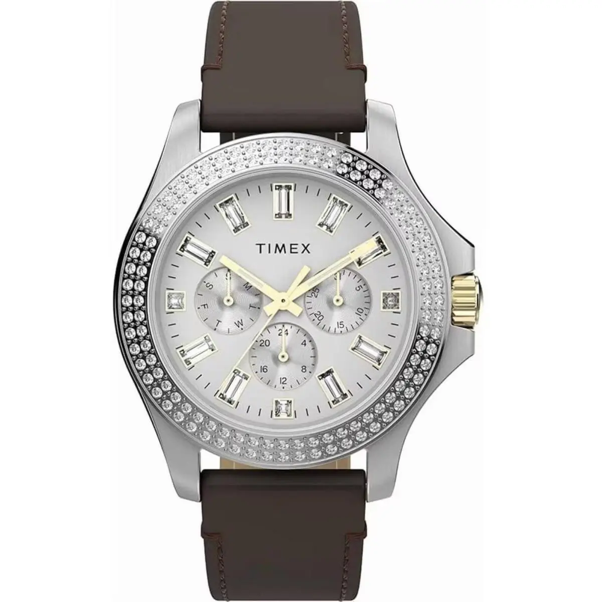 Women`s Watch Kaia Quartz Silver Tone Dial Brown Leather Strap TWH6Z6110VQ by Timex