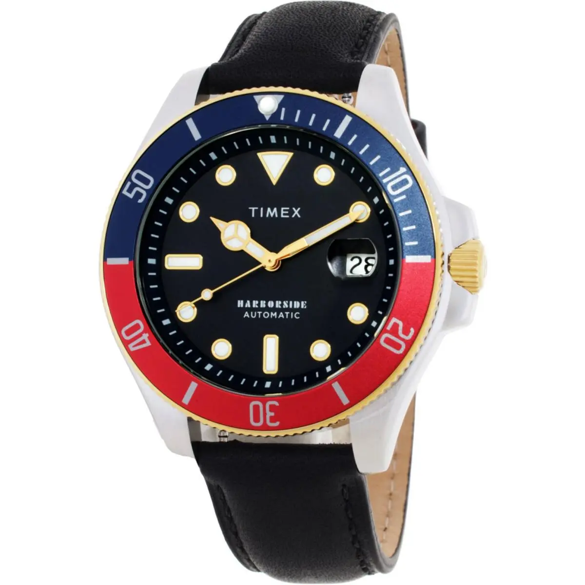 Timex Men`s Watch Harborside Coast Automatic Blue Dial Leather Strap TWH6Z43109J - Dial: Blue, Band: Black