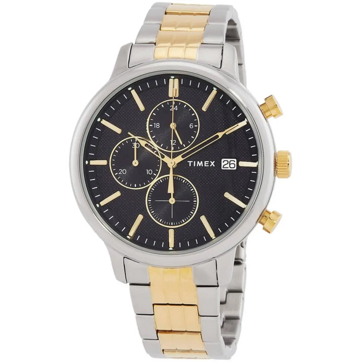 Timex Men`s Watch Chicago Quartz Chrono Black Dial Two Tone Bracelet TW2W13300VQ - Dial: Black, Band: Yellow