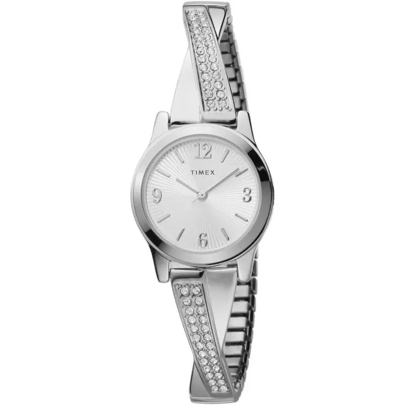 Fashion Stretch Bangle Silver Dial Crystal Accent Ladies Watch TW2V69600 by Timex