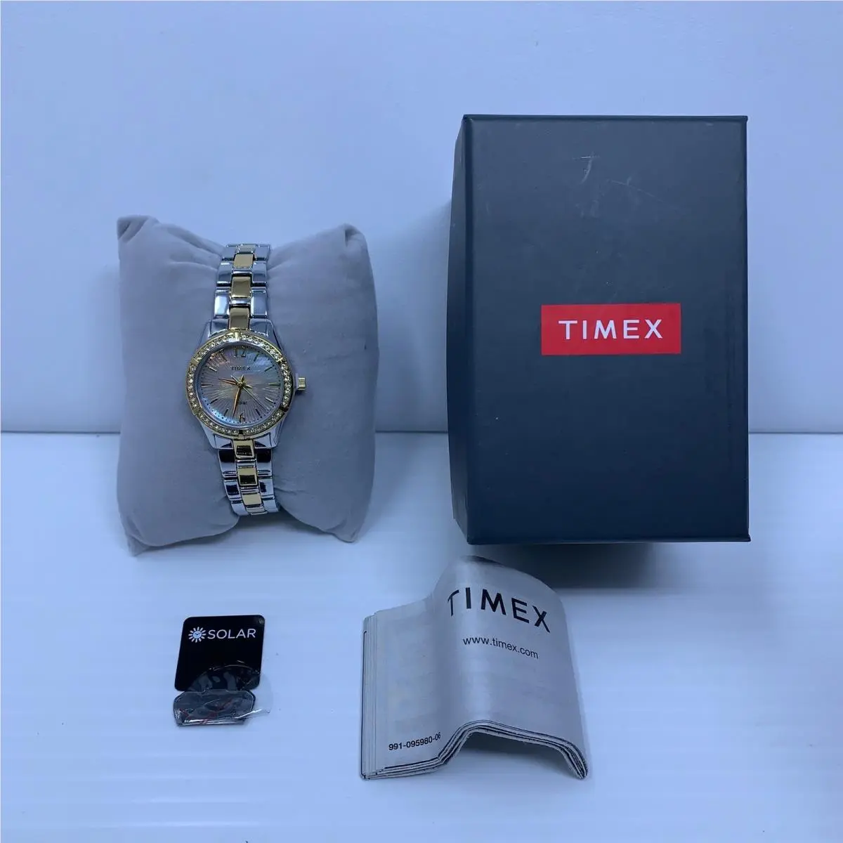 Women Silver Gold Two-tone Crystal Solar Mother of Pearl Watch TW2V39500JI by Timex