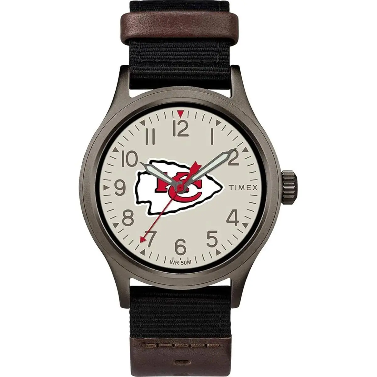 Timex Men`s Watch Clutch Kansas City Chiefs Grey Dial Fabric Strap Twzfchimbyz