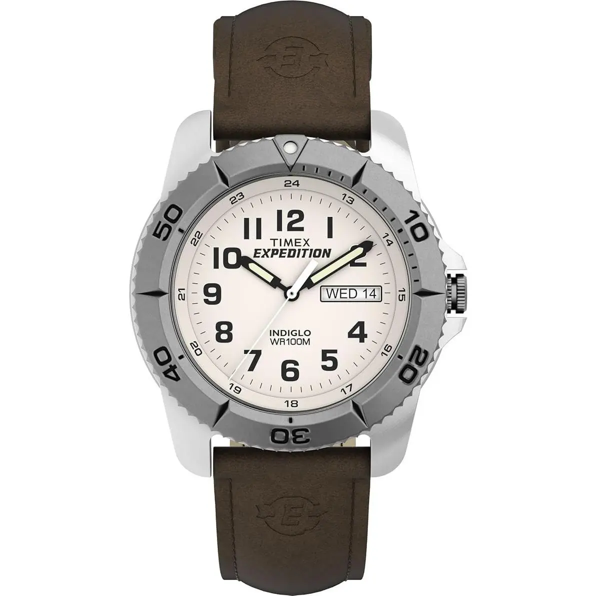 Timex Men`s Expedition 40mm Watch T46681 Brown Leather Indiglo Day/date 100M