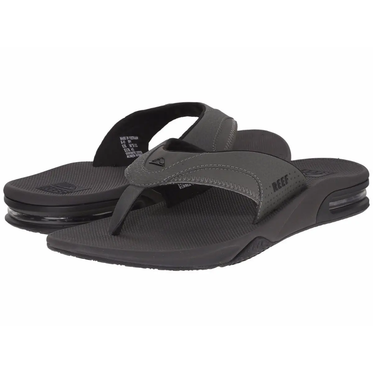 Reef Men`s Fanning II Flip-flop Grey Black Medium D M Sizes - Grey Black