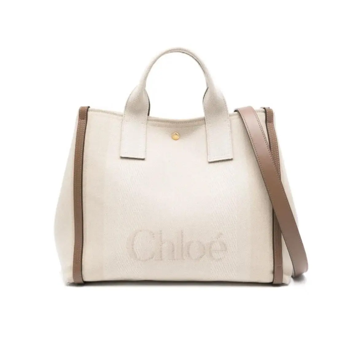 Season Chloé Large Carry Canvas Leather Tote Bag in Neutral Beige