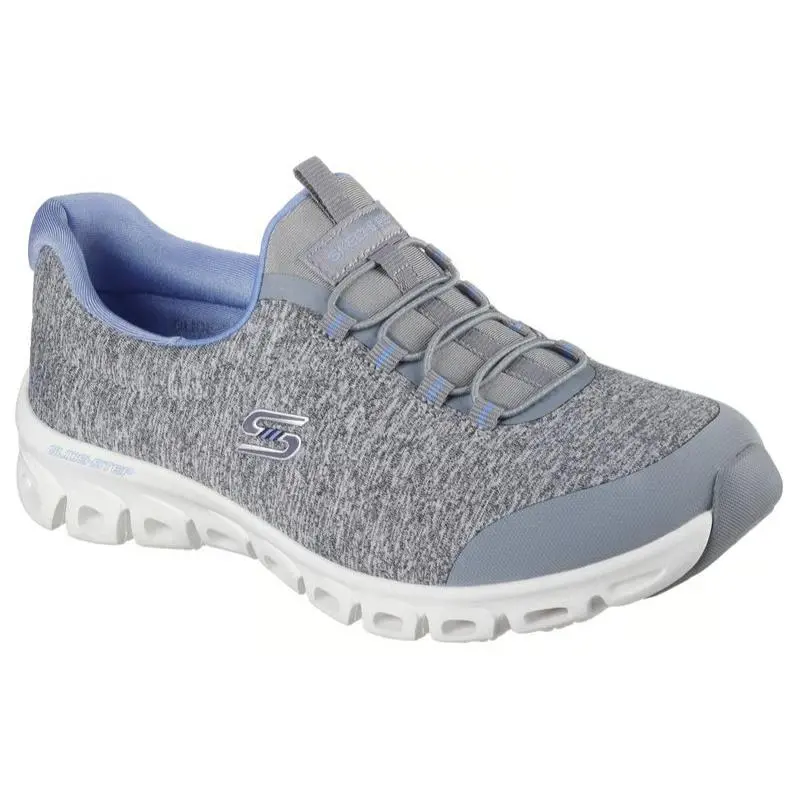 Womens Skechers Glide Step Persistence Gray Blue Heathered Jersey Shoes