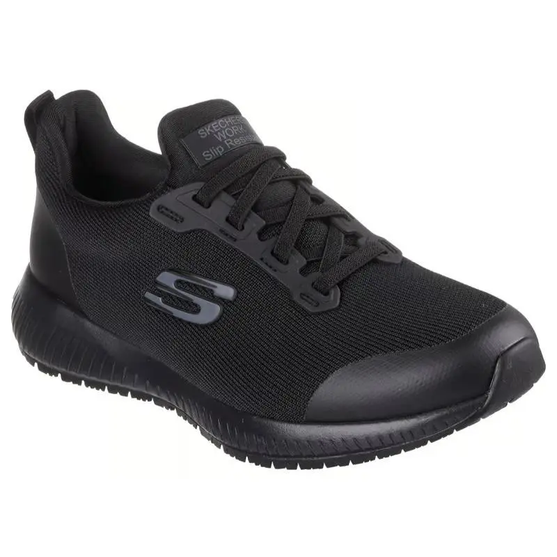 Womens Skechers Work Slip Resistant Relaxed Fit Squad Black Knit Shoes
