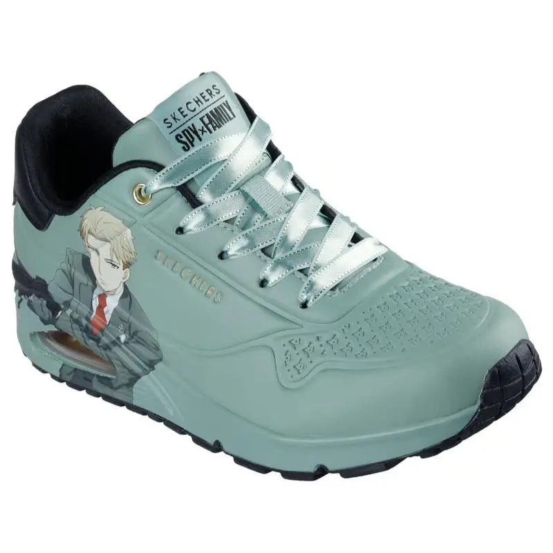 Womens Skechers Spy X Family Uno Spy X Family Air Green White Durabuck Shoes