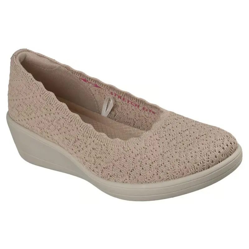 Womens Skechers Relaxed Fit Port Wedge Softly Stitched Taupe Knit Shoes