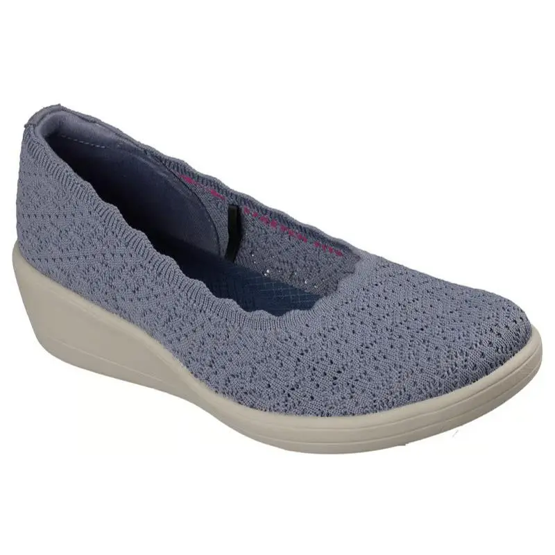 Womens Skechers Relaxed Fit Port Wedge Softly Stitched Denim Knit Shoes