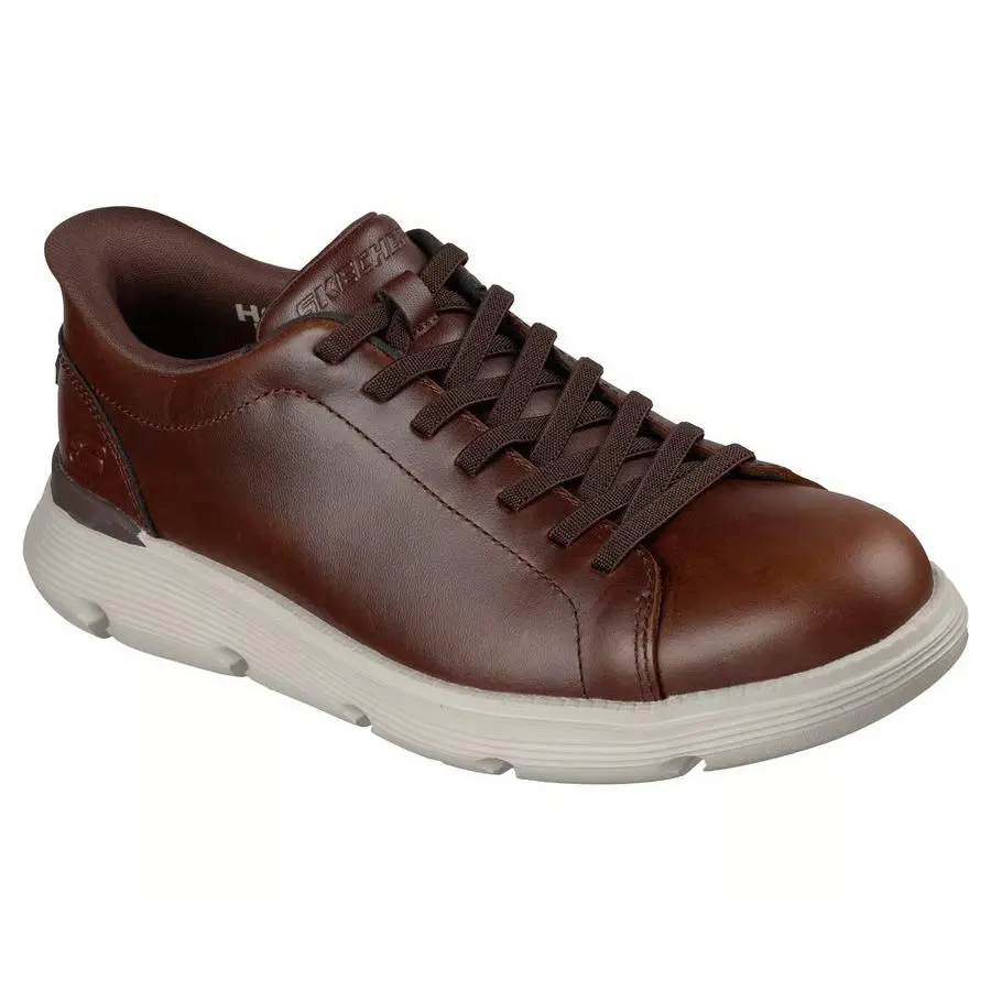 Skechers Shoes Men`s Slip Ins Comfort Brown Memory Foam Leather Hand Free 205694
