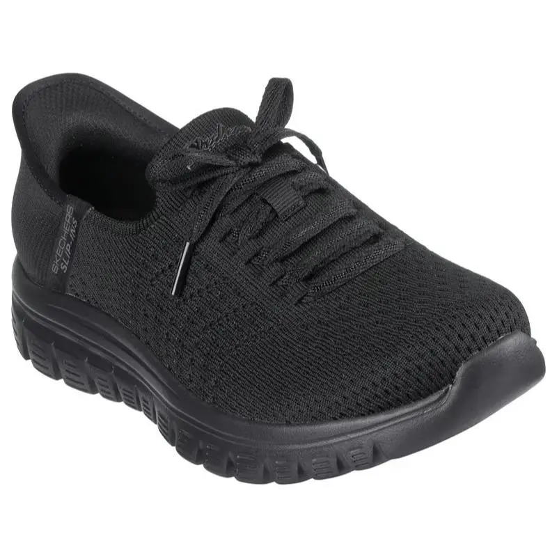 Womens Skechers Slip Ins Graceful First Blush Black Knit Shoes