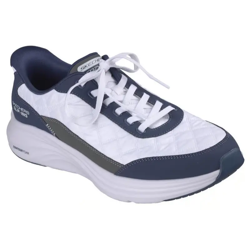 Mens Skechers Slip Ins Contour Foam Cozy Fit Kiroh White Navy Leather Shoes