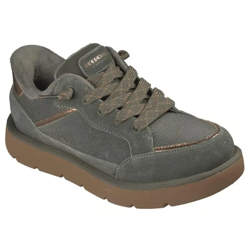 Womens Skechers Slip Ins Keepsakes Cozy Street Hiker EZ Olive Suede Shoes