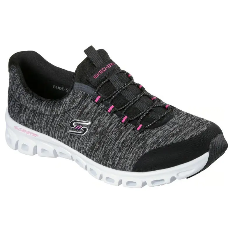 Womens Skechers Glide Step Persistence Black White Heathered Jersey Shoes