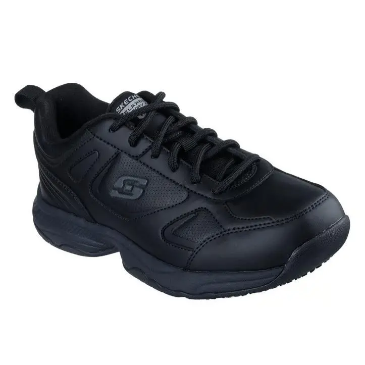 Womens Skechers Work Slip Resistant Relaxed Fit Dighton Black Leather Shoes