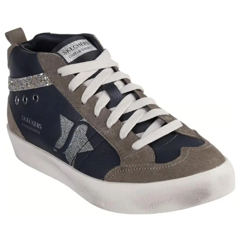 Womens Skechers Strand Star Radiant Rebel Black Gray Leather Shoes