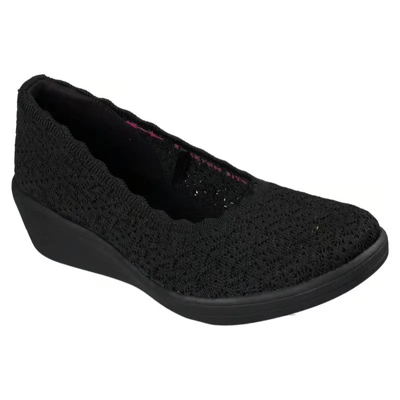 Womens Skechers Relaxed Fit Port Wedge Softly Stitched Black Knit Shoes
