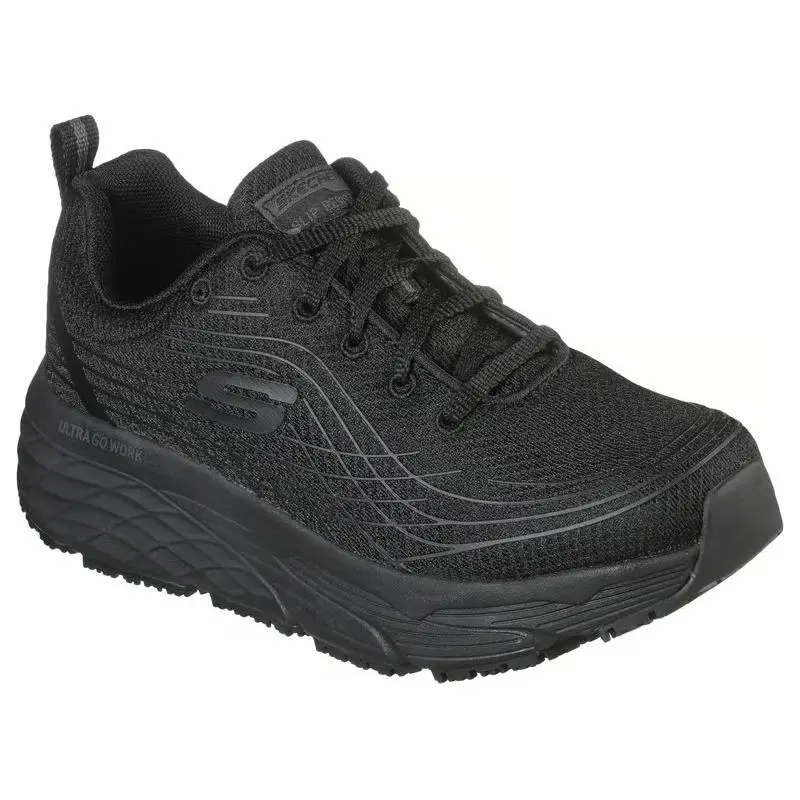 Womens Skechers Work Slip Resistant Relaxed Fit Max Cushioning Black Mesh