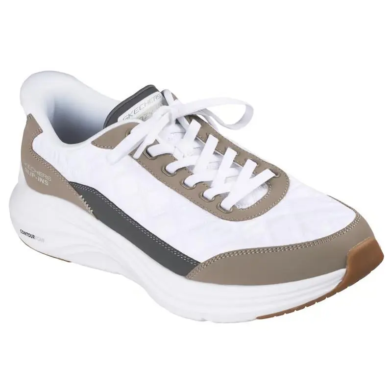 Mens Skechers Slip Ins Contour Foam Cozy Fit Kiroh White Taupe Leather Shoes