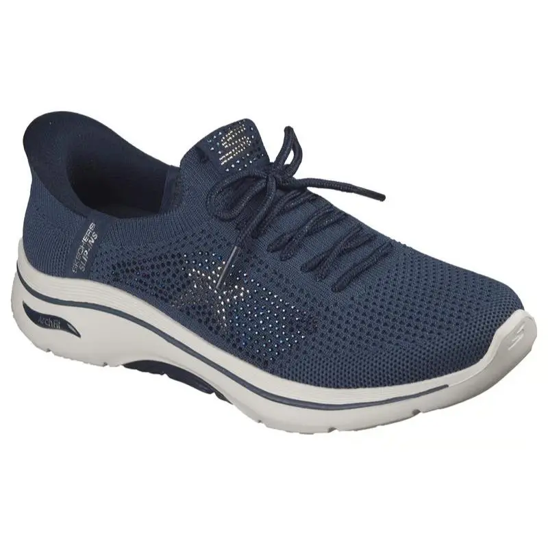 Womens Skechers Slip Ins GO Walk Arch Fit 2.0 July Navy White Knit Shoes